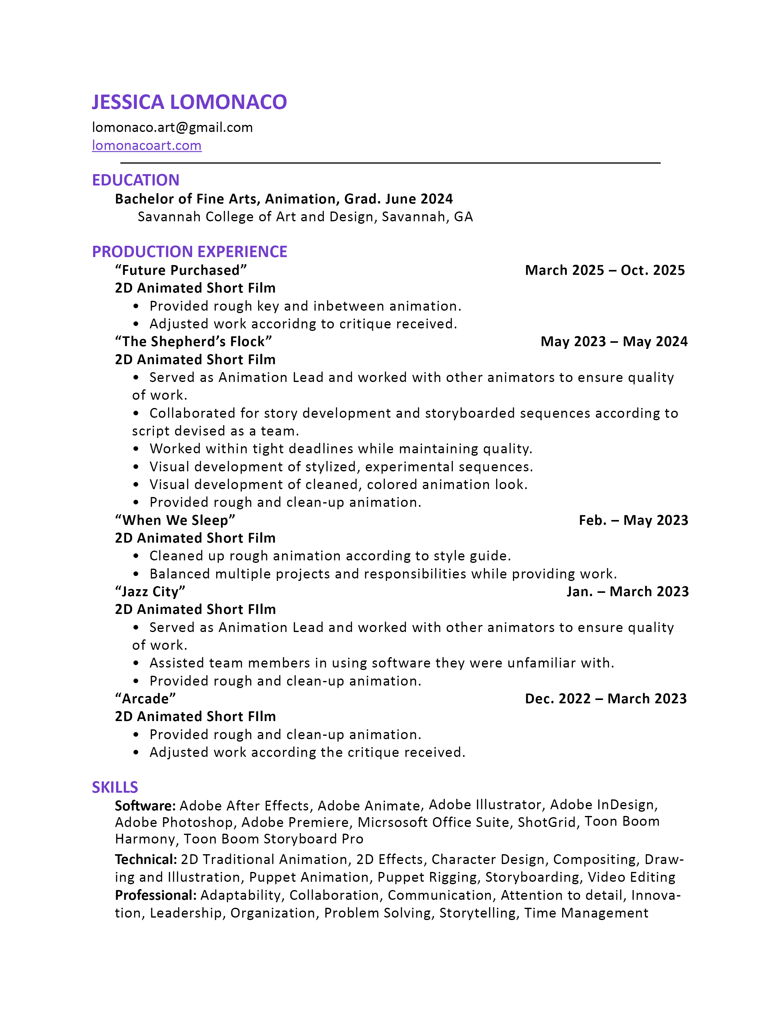 Resume detailing skills and project experience